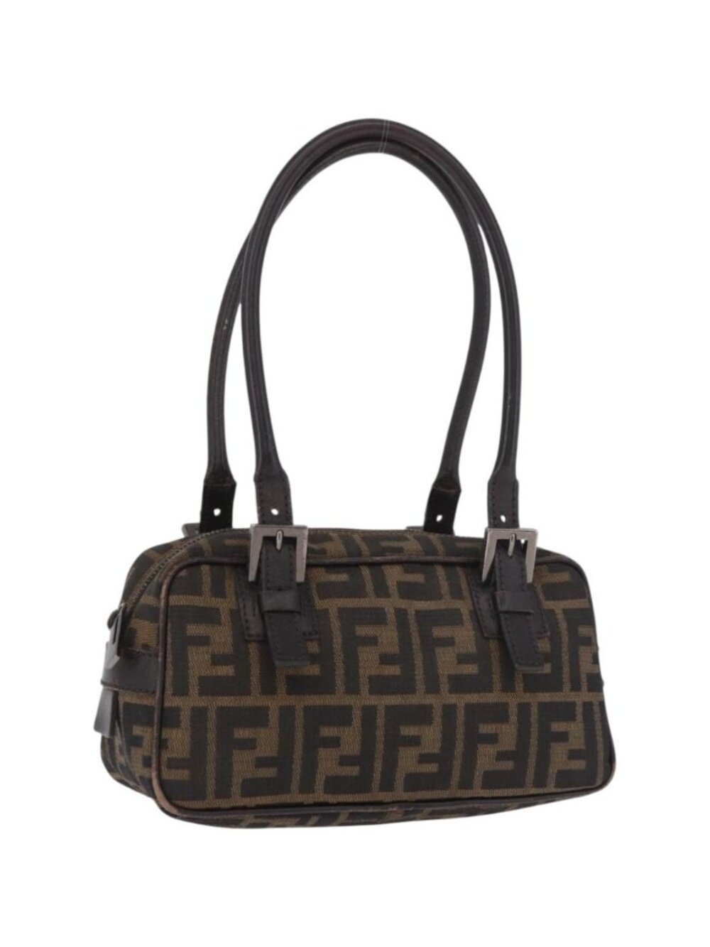 FENDI Zucca Canvas Shoulder Bag Black Brown